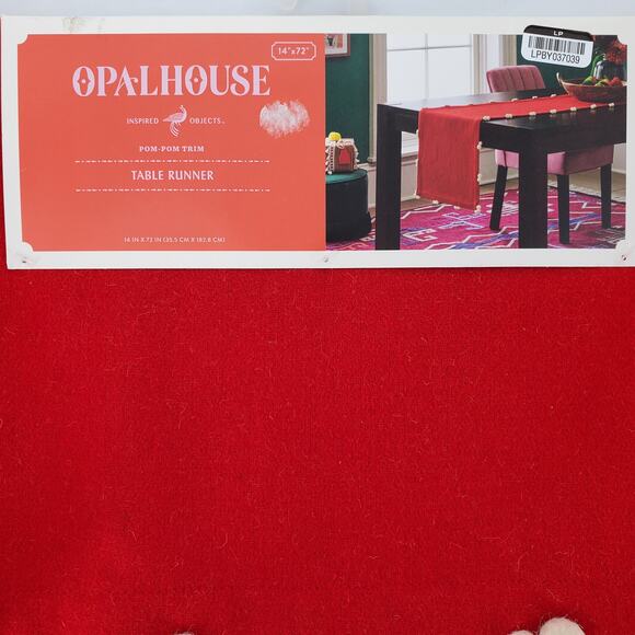 Opalhouse Red Pom Pom Trim Table Runner 14in x 72in New - Picture 3 of 4